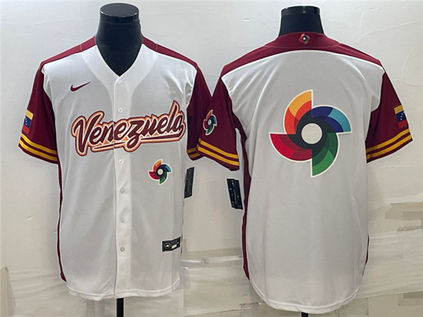Men's Venezuela Baseball 2023 White World Baseball Big Logo With Patch Classic Stitched Jersey